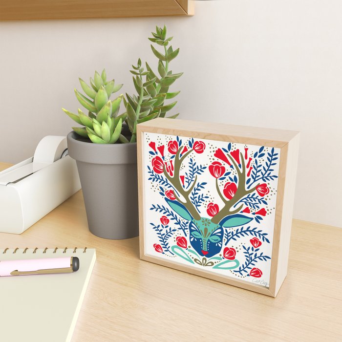 Floral Antlers - Red & Navy Mini Art Print Gallery Image 2