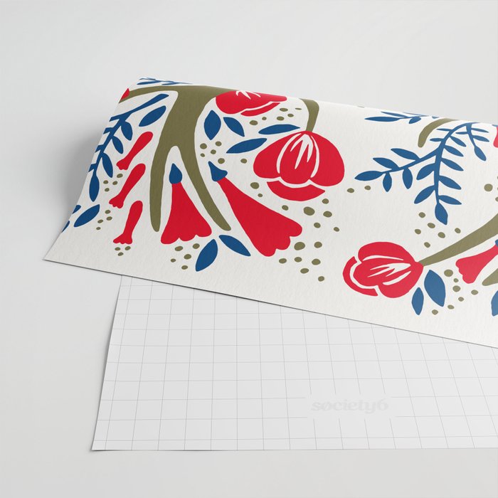 Floral Antlers - Red & Navy Wrapping Paper Gallery Image 2