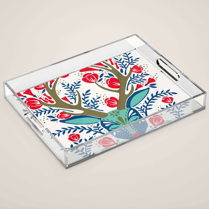 Floral Antlers - Red & Navy Acrylic Tray Gallery Image 1