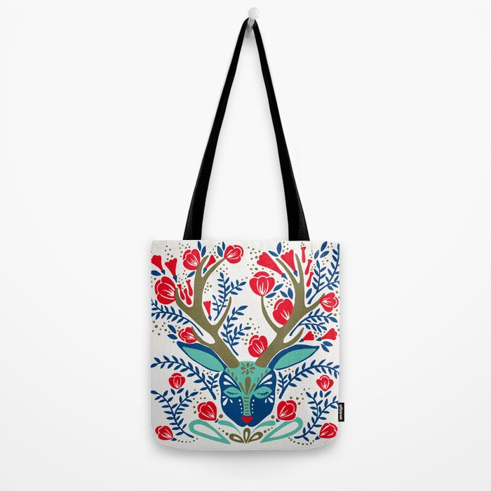 Floral Antlers - Red & Navy Tote Bag Gallery Image 2