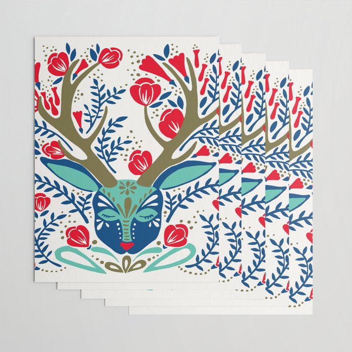Floral Antlers - Red & Navy Wrapping Paper Gallery Image 3