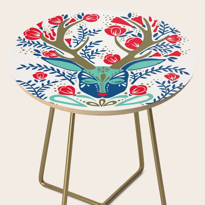 Floral Antlers - Red & Navy Side Table Gallery Image 2