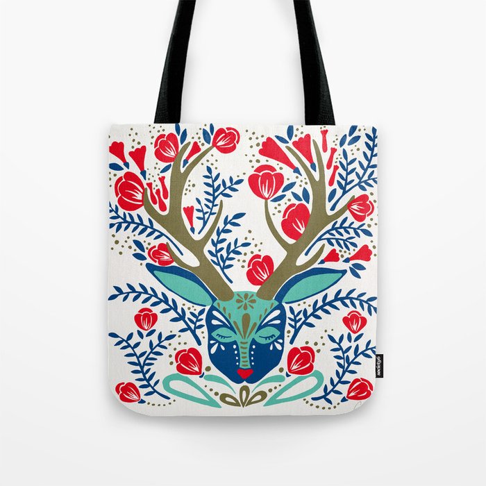 Floral Antlers - Red & Navy Tote Bag Gallery Image 1