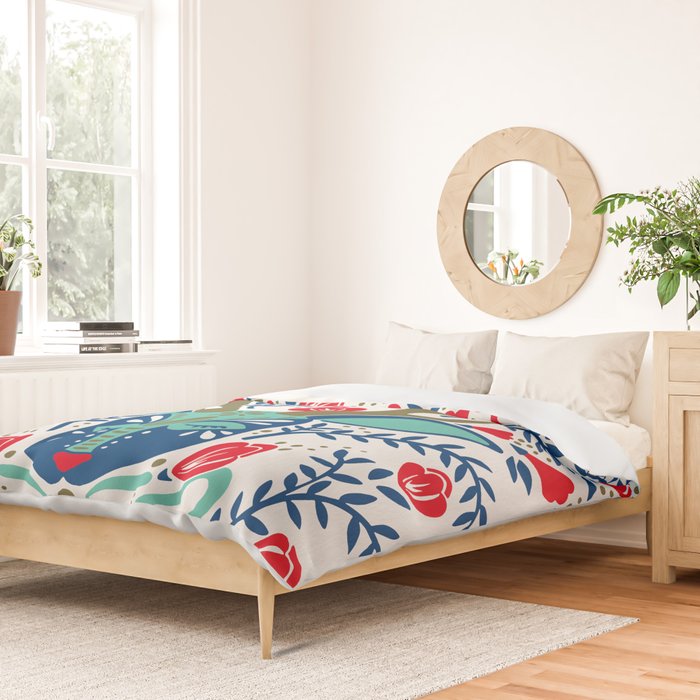 Floral Antlers - Red & Navy Duvet Cover Gallery Image 2