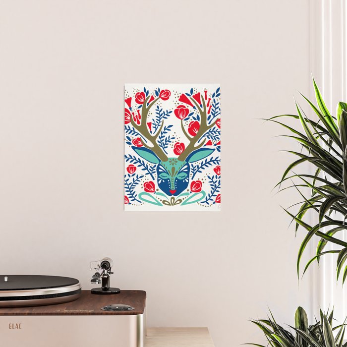 Floral Antlers - Red & Navy Poster Gallery Image 2