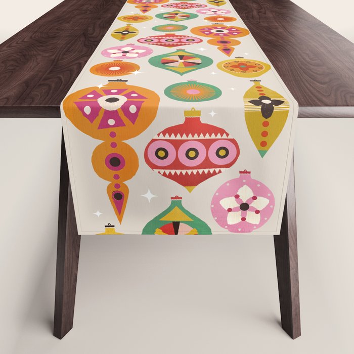 Christmas Tree Retro Ornaments Table Runner Gallery Image 1