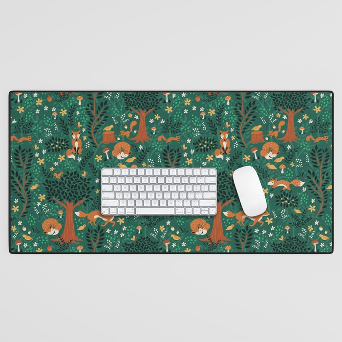 Foxes Playing in the Emerald Forest Desk Mat Gallery Image 1