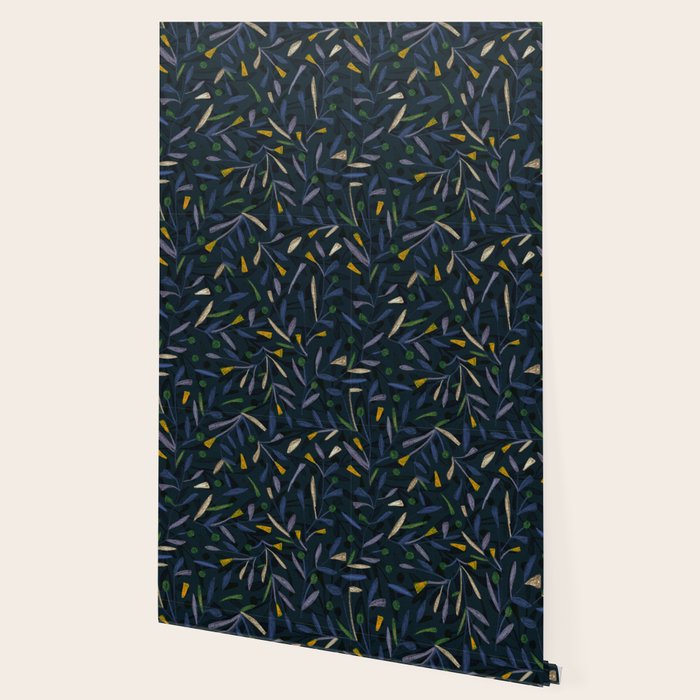 Midnight Floral Pattern 2 - Blue and Yellow Wallpaper Gallery Image 2