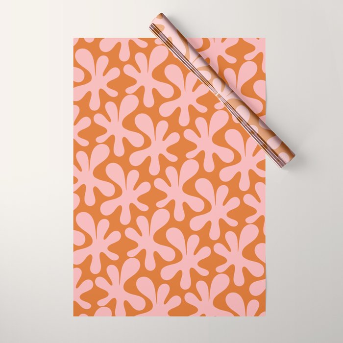 Funky Abstract Amoeba Dance Pattern Blush Pink and Orange Wrapping Paper Gallery Image 1