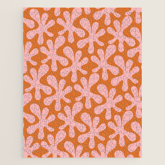 Funky Abstract Amoeba Dance Pattern Blush Pink and Orange Jigsaw Puzzle Gallery Image 1