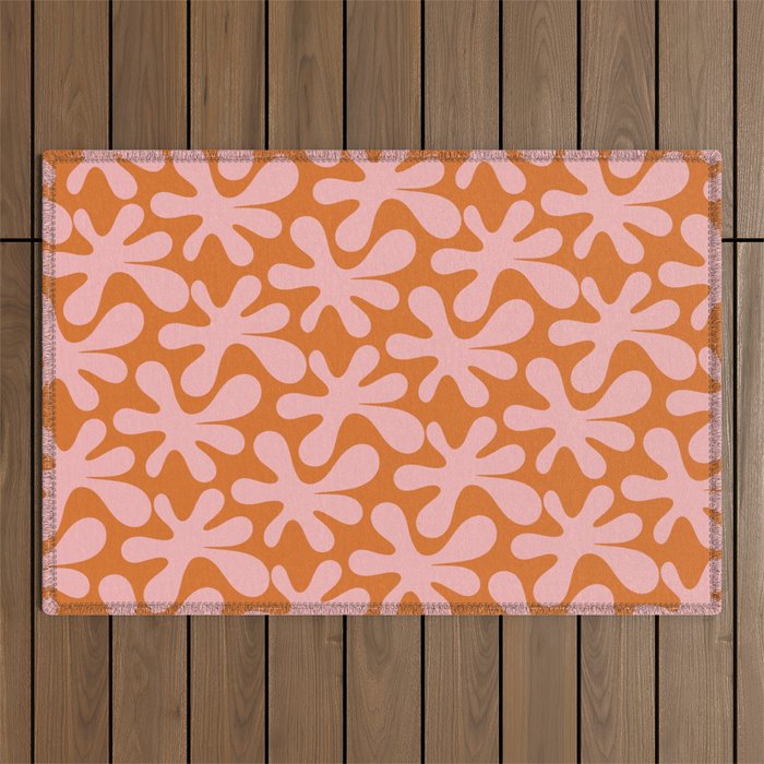 Funky Abstract Amoeba Dance Pattern Blush Pink and Orange Outdoor Rug Gallery Image 1