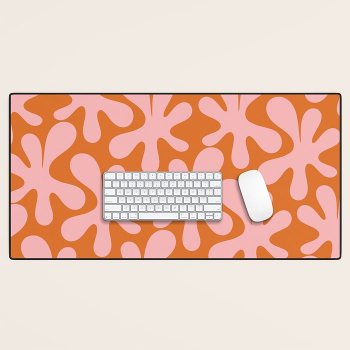 Funky Abstract Amoeba Dance Pattern Blush Pink and Orange Desk Mat Gallery Image 1