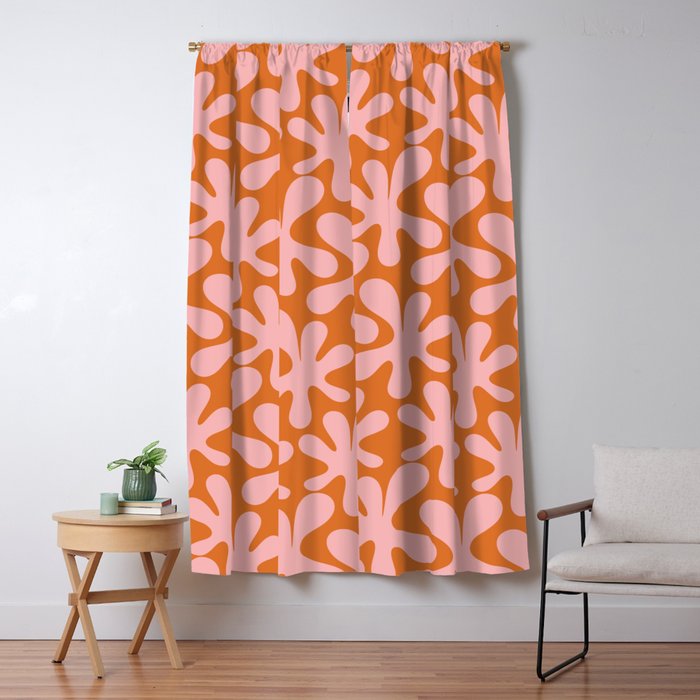 Funky Abstract Amoeba Dance Pattern Blush Pink and Orange Window Curtain Gallery Image 5