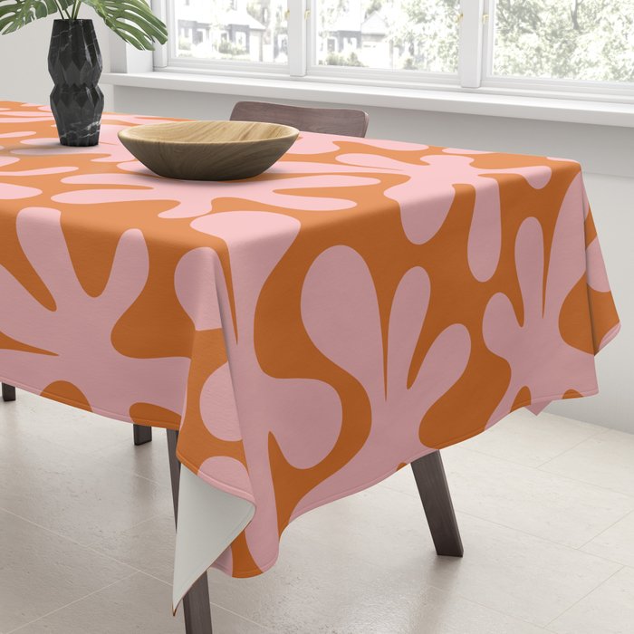 Funky Abstract Amoeba Dance Pattern Blush Pink and Orange Tablecloth Gallery Image 3