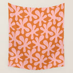Funky Abstract Amoeba Dance Pattern Blush Pink and Orange Wall Tapestry Gallery Image 4
