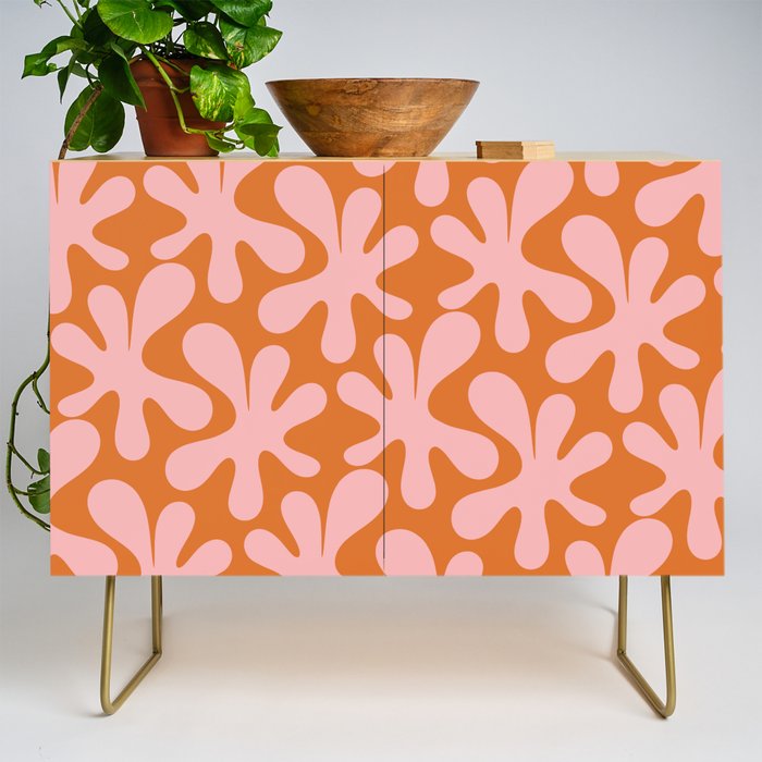 Funky Abstract Amoeba Dance Pattern Blush Pink and Orange Credenza Gallery Image 1