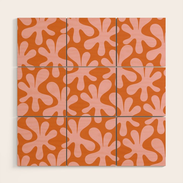 Funky Abstract Amoeba Dance Pattern Blush Pink and Orange Wood Wall Art Gallery Image 1