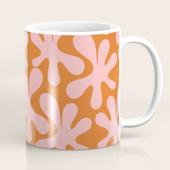 Funky Abstract Amoeba Dance Pattern Blush Pink and Orange Coffee Mug Gallery Image 1