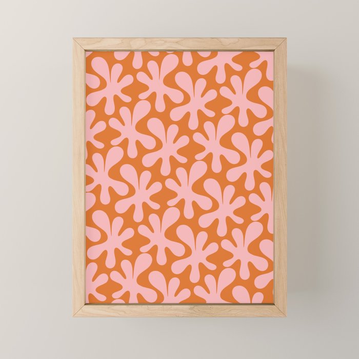 Funky Abstract Amoeba Dance Pattern Blush Pink and Orange Mini Art Print Gallery Image 1