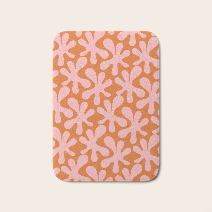 Funky Abstract Amoeba Dance Pattern Blush Pink and Orange Bath Mat Gallery Image 1