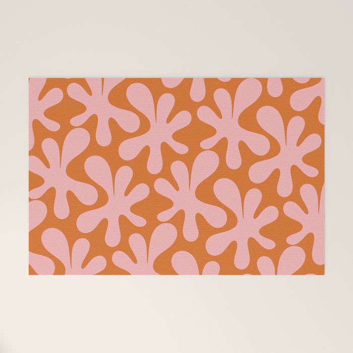 Funky Abstract Amoeba Dance Pattern Blush Pink and Orange Welcome Mat Gallery Image 1