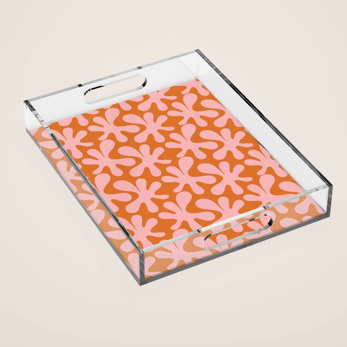 Funky Abstract Amoeba Dance Pattern Blush Pink and Orange Acrylic Tray Gallery Image 1