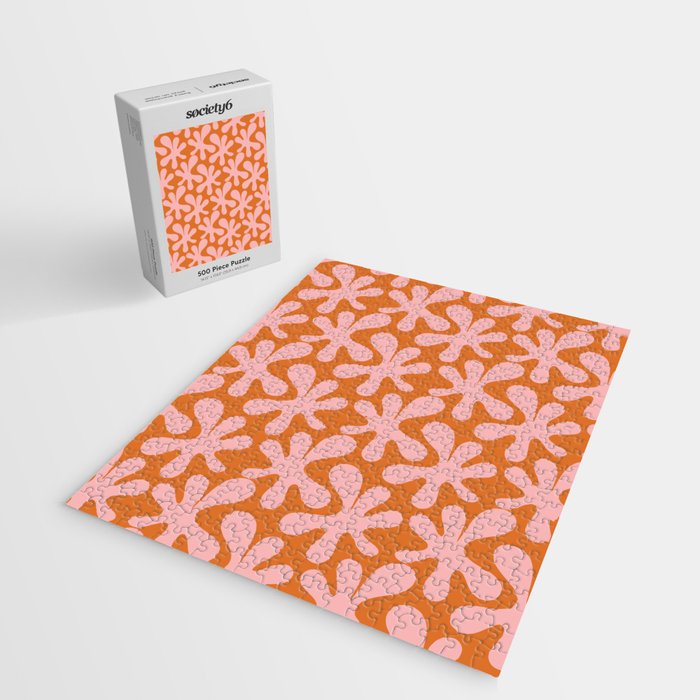 Funky Abstract Amoeba Dance Pattern Blush Pink and Orange Jigsaw Puzzle Gallery Image 2