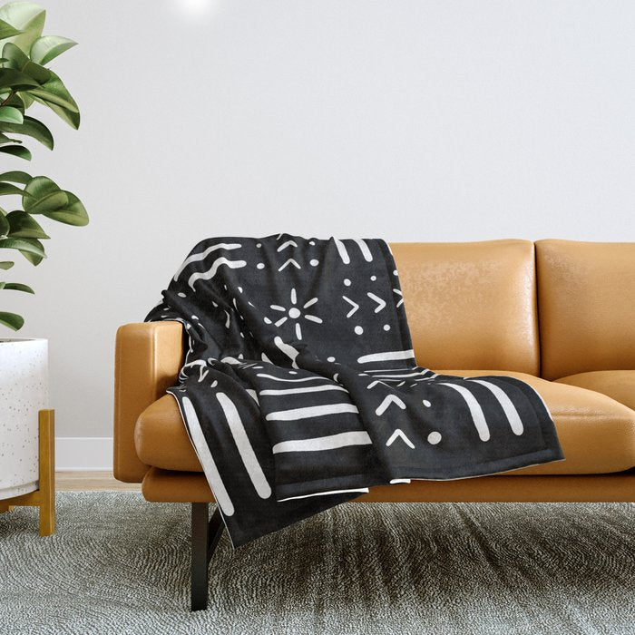 Mudcloth III (Black) Throw Blanket Gallery Image 1