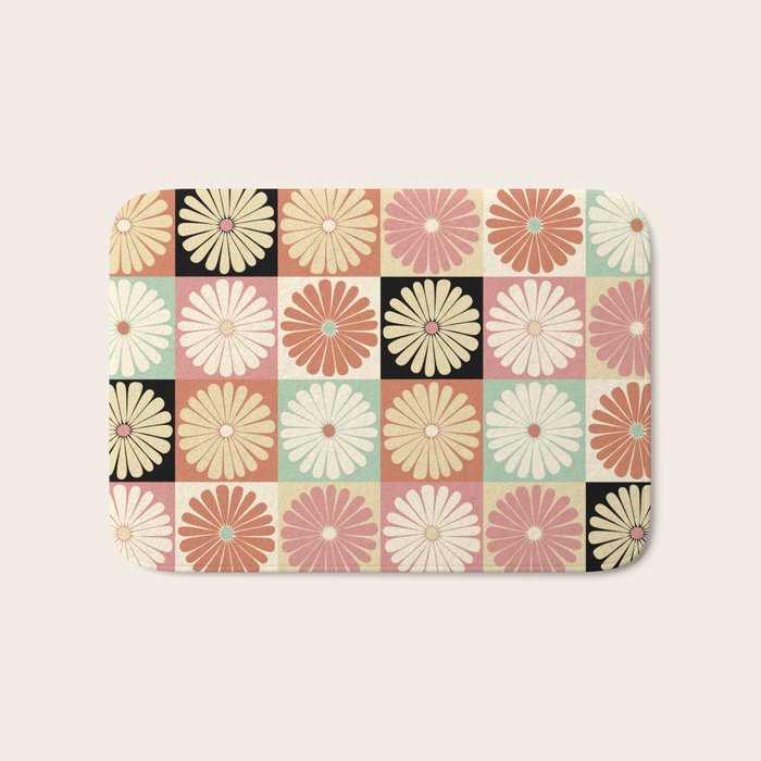 Retro Flowers Check Pattern XXVI Bath Mat Gallery Image 1