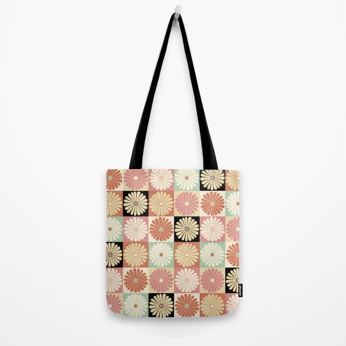 Retro Flowers Check Pattern XXVI Tote Bag Gallery Image 2