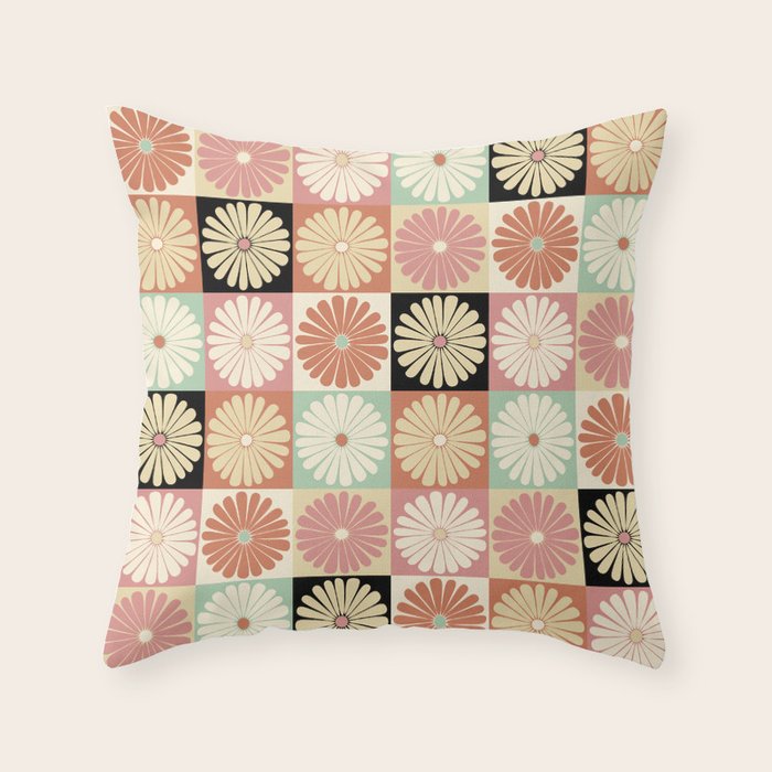 Retro Flowers Check Pattern XXVI Throw Pillow Gallery Image 6