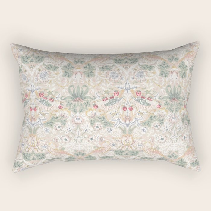 William Morris Vintage Strawberry Thief Soft Cream Pattern Rectangular Pillow Gallery Image 2