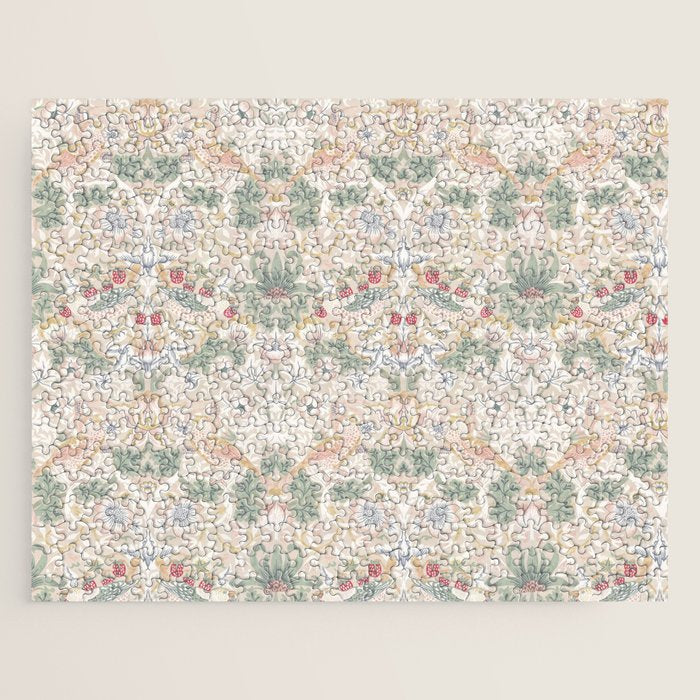 William Morris Vintage Strawberry Thief Soft Cream Pattern Jigsaw Puzzle Gallery Image 1