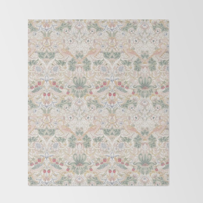 William Morris Vintage Strawberry Thief Soft Cream Pattern Throw Blanket Gallery Image 2