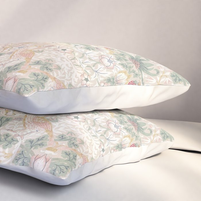 William Morris Vintage Strawberry Thief Soft Cream Pattern Pillow Sham Gallery Image 3