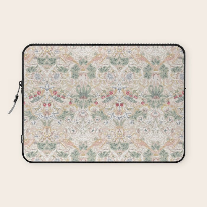 William Morris Vintage Strawberry Thief Soft Cream Pattern Laptop Sleeve Gallery Image 1
