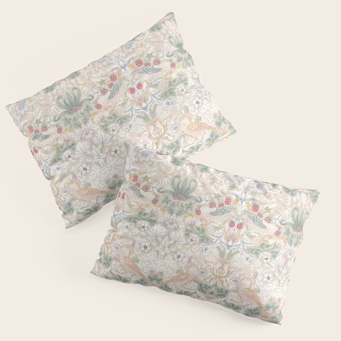 William Morris Vintage Strawberry Thief Soft Cream Pattern Pillow Sham Gallery Image 3
