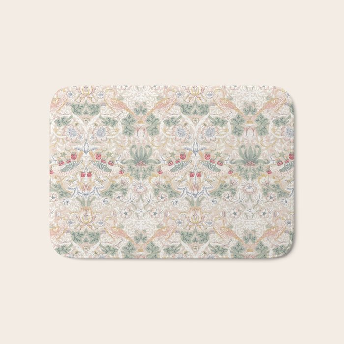 William Morris Vintage Strawberry Thief Soft Cream Pattern Bath Mat Gallery Image 1