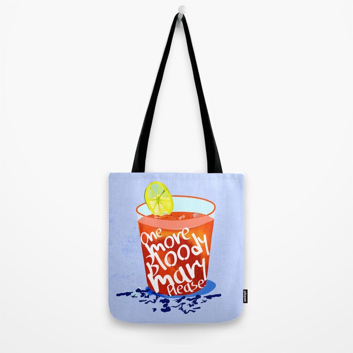 One More Bloody Mary Please, Cocktails Typography Happy Hour Alcohol, Weekend Drinks Beverages Summer Eclectic Lemon Painting Tote Bag Gallery Image 2