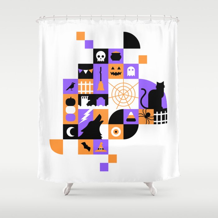 Modern geometric halloween illustration Shower Curtain Gallery Image 1