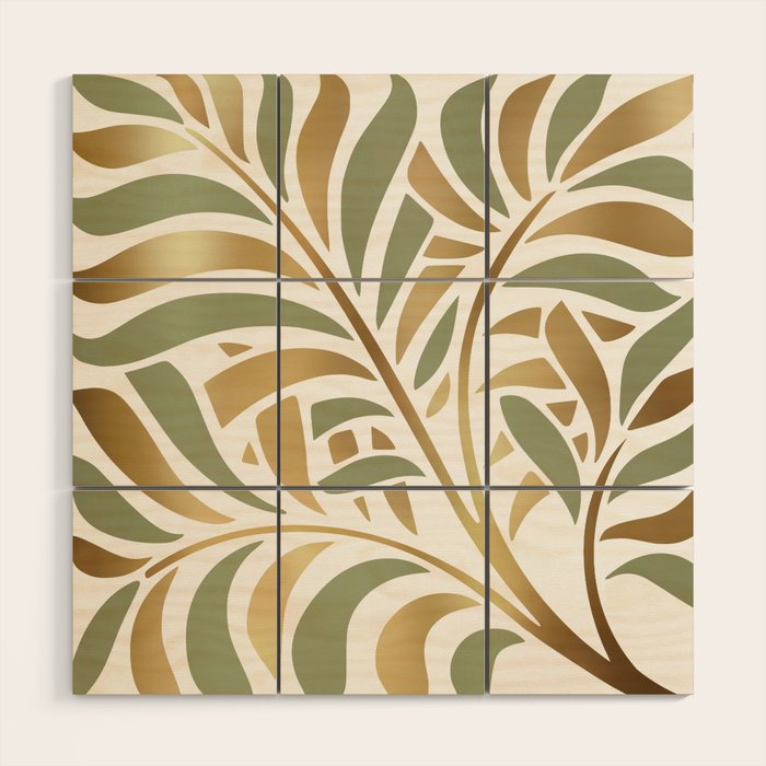 Sage and Gold Modern Leaf Wood Wall Art Gallery Image 1