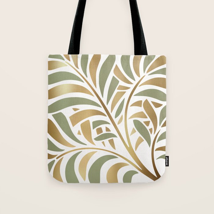 Sage and Gold Modern Leaf Tote Bag Gallery Image 1