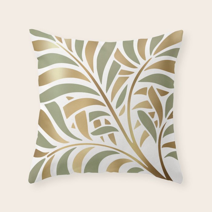 Sage and Gold Modern Leaf Throw Pillow Gallery Image 6