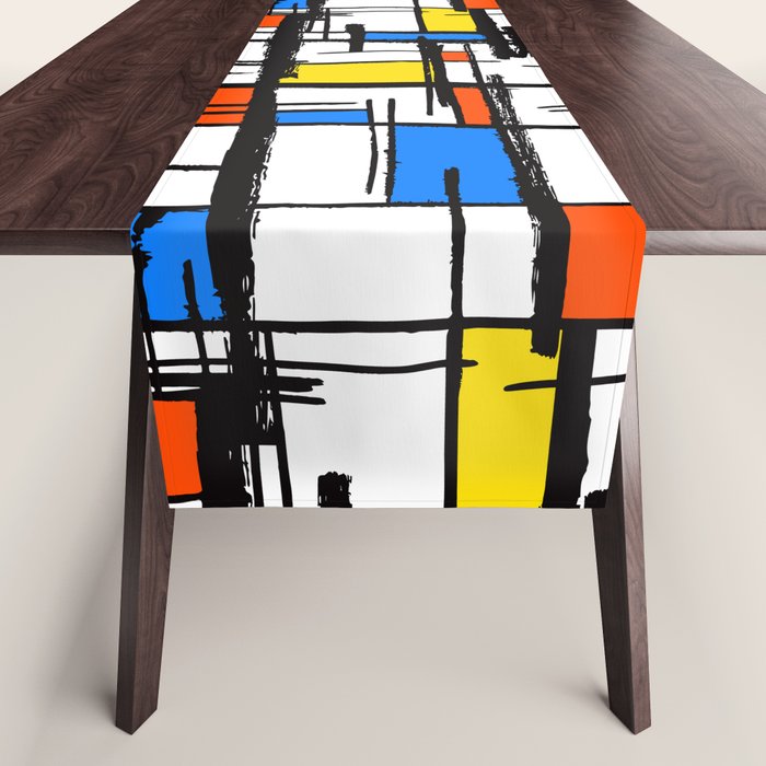 Bauhaus Aesthetic Piet Mondrian De Stijl Inspired Painted Pattern Table Runner Gallery Image 1