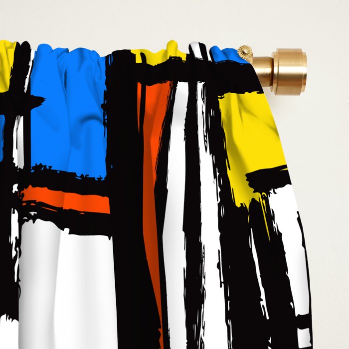 Bauhaus Aesthetic Piet Mondrian De Stijl Inspired Painted Pattern Window Curtain Gallery Image 2
