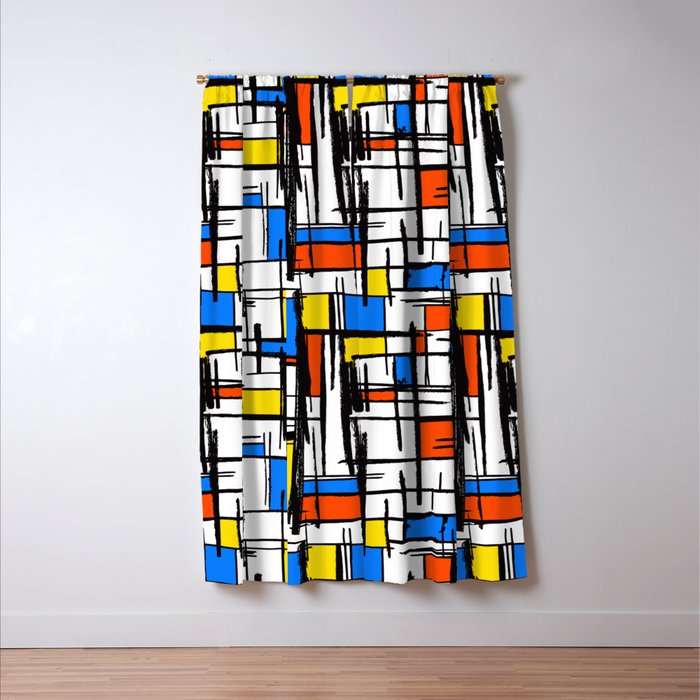 Bauhaus Aesthetic Piet Mondrian De Stijl Inspired Painted Pattern Window Curtain Gallery Image 3