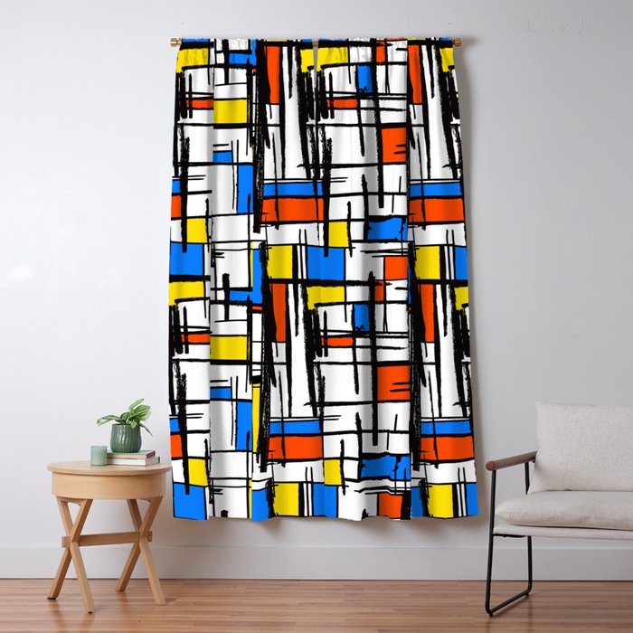 Bauhaus Aesthetic Piet Mondrian De Stijl Inspired Painted Pattern Window Curtain Gallery Image 5