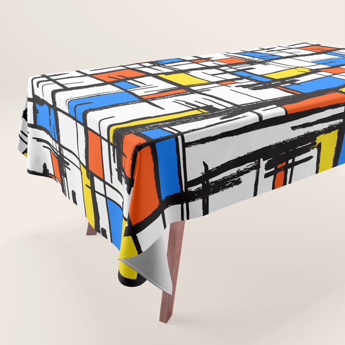 Bauhaus Aesthetic Piet Mondrian De Stijl Inspired Painted Pattern Tablecloth Gallery Image 1