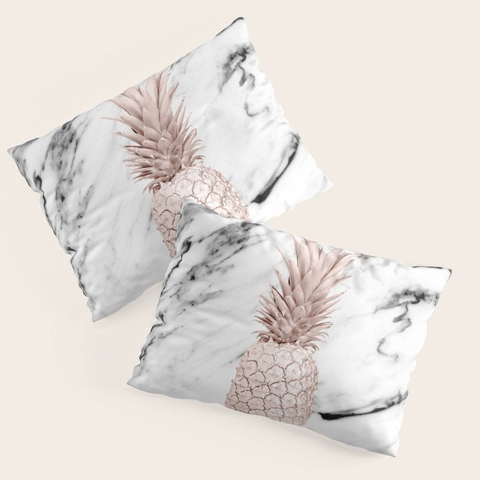Rose Gold Pineapple on Black and White Marble Pillow Sham Gallery Image 1