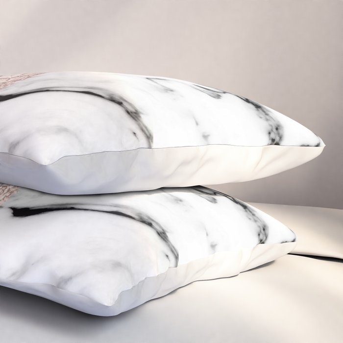Rose Gold Pineapple on Black and White Marble Pillow Sham Gallery Image 3